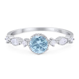 Minimalist Round Natural Aquamarine Beaded Ring 925 Sterling Silver