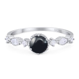 Minimalist Round Natural Black Onyx Beaded Ring 925 Sterling Silver