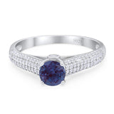 Round Lab Alexandrite Vintage Style Ring 925 Sterling Silver