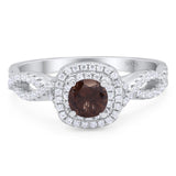 Art Deco Round Natural Chocolate Smoky Quartz Infinity Shank Twisted Ring 925 Sterling Silver