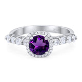 Vintage Style Round Natural Amethyst Halo Ring 925 Sterling Silver