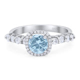 Vintage Style Round Natural Aquamarine Halo Ring 925 Sterling Silver