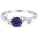 Art Deco Round Lab Alexandrite Leaf Style Ring 925 Sterling Silver