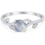 Art Deco Round Natural Moonstone Leaf Style Ring 925 Sterling Silver