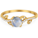 Round Natural Stone Leaf Style Ring