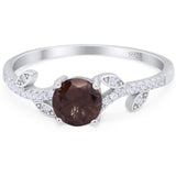 Art Deco Round Natural Chocolate Smoky Quartz Leaf Style Ring 925 Sterling Silver