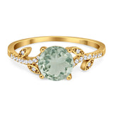 Art Deco Round Natural Stone Leaf Style Ring
