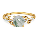 Art Deco Round Natural Stone Leaf Style Ring
