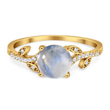 Art Deco Round Natural Stone Leaf Style Ring