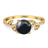 Art Deco Round Natural Stone Leaf Style Ring