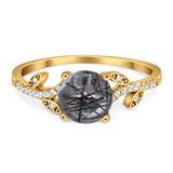 Art Deco Round Natural Stone Leaf Style Ring
