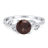 Art Deco Ring Round Natural Chocolate Smoky Quartz Leaf Style Ring 925 Sterling Silver