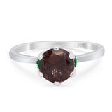 Art Deco Round Natural Chocolate Smoky Quartz Halo Wedding Ring 925 Sterling Silver