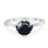 Art Deco Round Natural Black Onyx Halo Wedding Ring 925 Sterling Silver