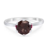 Art Deco Round Natural Chocolate Smoky Quartz Halo Wedding Ring 925 Sterling Silver