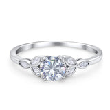Floral Round Moissanite Leaf Design Ring 925 Sterling Silver
