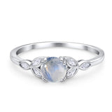 Floral Round Natural Moonstone Leaf Design Ring 925 Sterling Silver