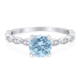 Vintage Style Round Natural Aquamarine Wedding Ring 925 Sterling Silver