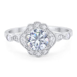 Vintage Style Round Moissanite Art Deco Ring 925 Sterling Silver