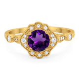 Vintage Style Round Natural Stone Wedding Ring