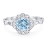 Vintage Style Round Natural Aquamarine Art Deco Ring 925 Sterling Silver