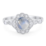 Vintage Style Round Natural Moonstone Art Deco Ring 925 Sterling Silver