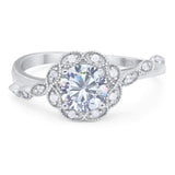 Art Deco Ring Round Moissanite Flower Ring 925 Sterling Silver