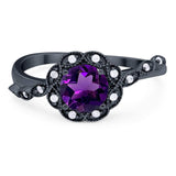 Art Deco Round Natural Stone Flower Ring