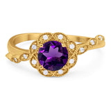 Art Deco Round Natural Stone Flower Ring