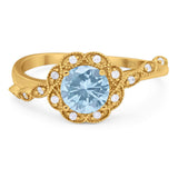 Art Deco Round Natural Stone Flower Ring