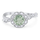 Art Deco Round Natural Stone Flower Ring