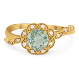 Art Deco Round Natural Stone Flower Ring