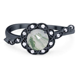 Art Deco Round Natural Stone Flower Ring