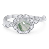 Art Deco Round Natural Stone Flower Ring