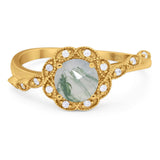 Art Deco Round Natural Stone Flower Ring