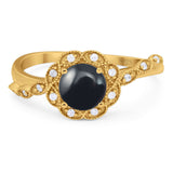 Art Deco Round Natural Stone Flower Ring