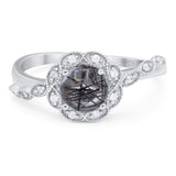 Art Deco Round Natural Stone Flower Ring