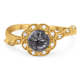 Art Deco Round Natural Stone Flower Ring