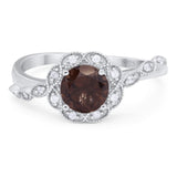 Art Deco Round Natural Stone Flower Ring