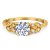 Art Deco Round Natural Stone Leaf Style Ring