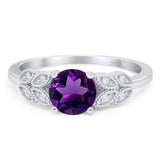 Art Deco Round Natural Stone Leaf Style Ring