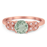 Art Deco Round Natural Stone Leaf Style Ring