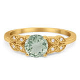 Art Deco Round Natural Stone Leaf Style Ring