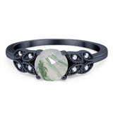 Art Deco Round Natural Stone Leaf Style Ring