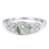 Art Deco Round Natural Stone Leaf Style Ring
