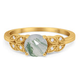 Art Deco Round Natural Stone Leaf Style Ring