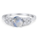 Art Deco Round Natural Stone Leaf Style Ring