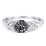 Art Deco Round Natural Stone Leaf Style Ring
