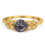 Art Deco Round Natural Stone Leaf Style Ring
