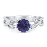 Round Lab Alexandrite Twisted Beaded Ring 925 Sterling Silver